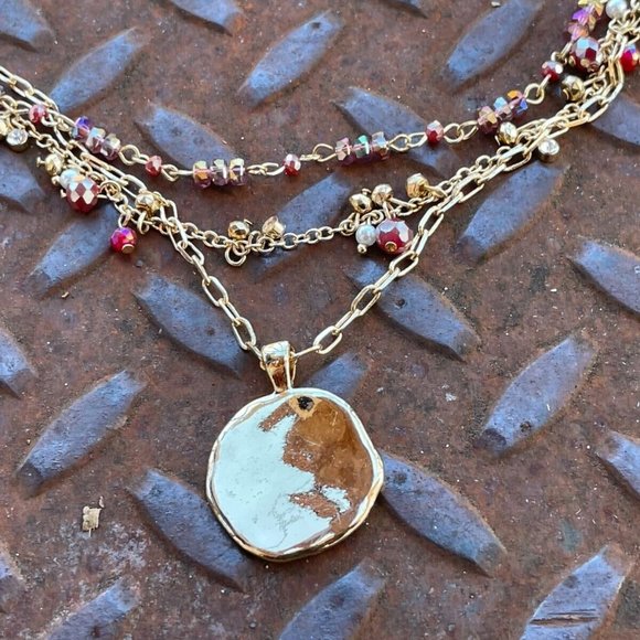 Style & Co. Necklaces Gold plated Multi Rows Faceted Beads Hammered Coin Pendant - Picture 12 of 12